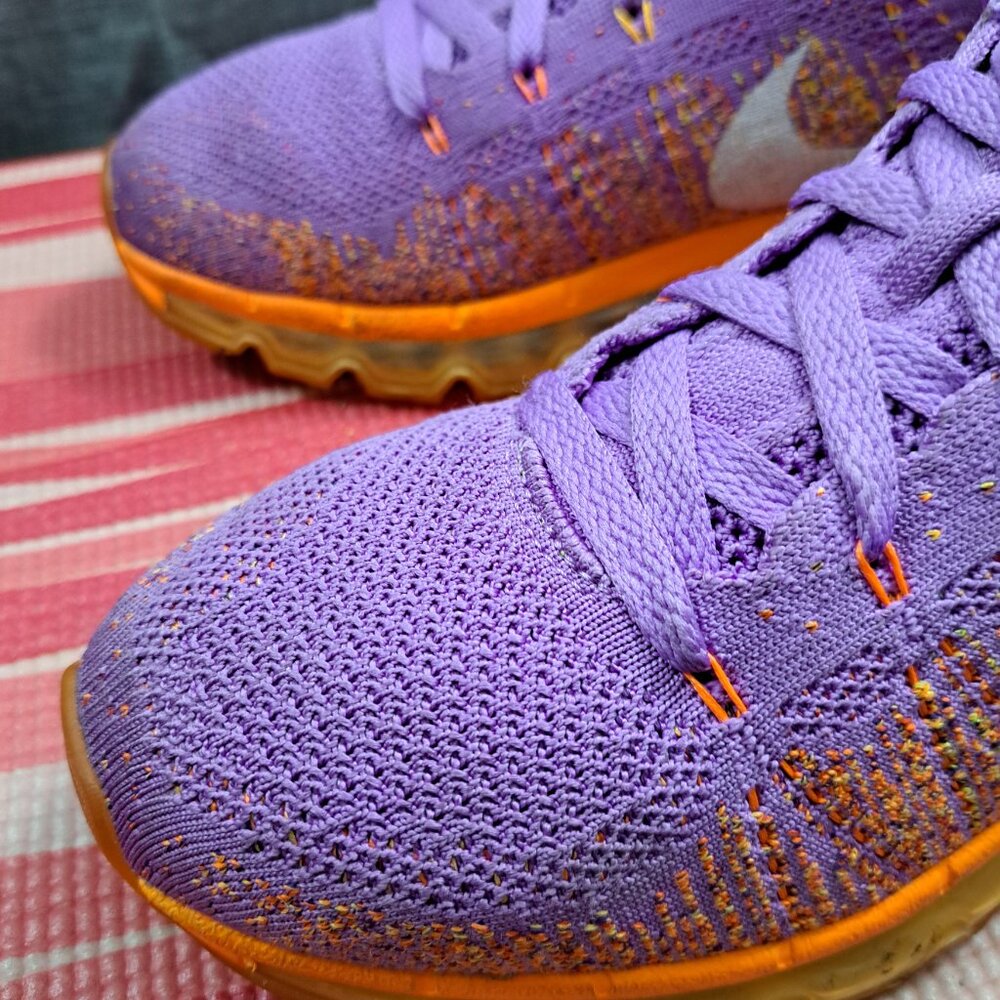 %NIKE FLYKNIT MAX ATOMIC PURPLE/ORANGE/MANGO US 9.5 Women 620659-500 A7 - Picture 8 of 13